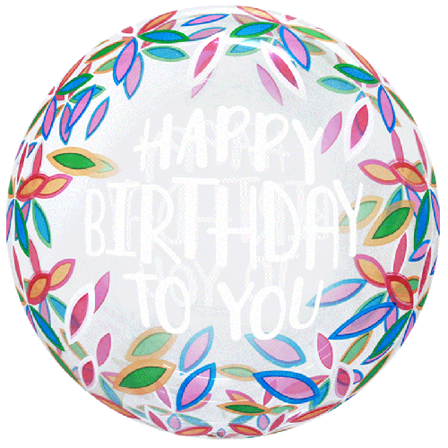 [BBQ010-13] Printed Bubble 20" Happy Bday Colorful Leaves - FDS