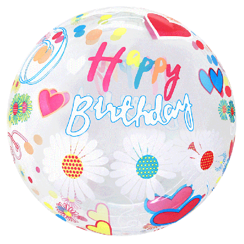 [BBQ010-14] Printed Bubble 20" Bday Heart and Flowers - FDS