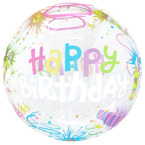 [BBQ010-4] Printed Bubble 20" Happy Bday Fireworks - FDS