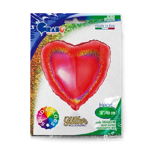 [G18068GHR-P] Coeur Glitter Holographique Red 18" - Grabo