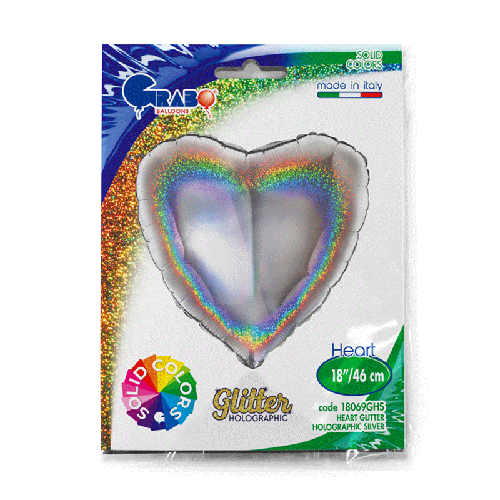[G18069GHS-P] Coeur Glitter Holographique Silver 18" - Grabo