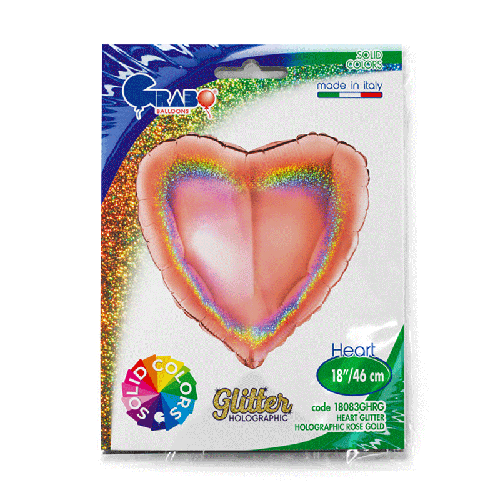[G18083GHRG-P] Coeur Glitter Holographique Rose Gold 18" - Grabo