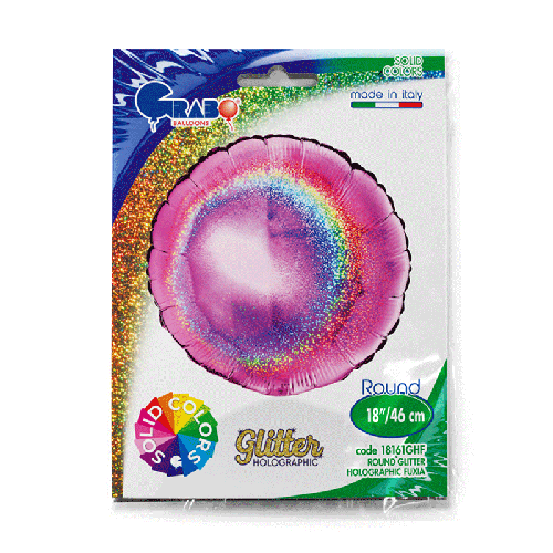[G18161GHF-P] Rond Glitter Holographique Fuchsia 18" - Grabo