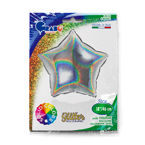 [G19269GHS-P] Étoile Glitter Holographique Silver 18" - Grabo