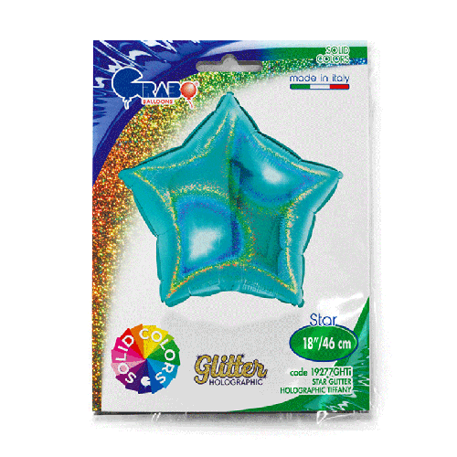 [G19277GHTI-P] Étoile Glitter Holographique Tiffany 18" - Grabo