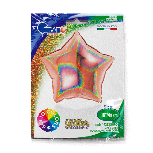 [G19283GHRG-P] Étoile Glitter Holographique Rose Gold 18" - Grabo