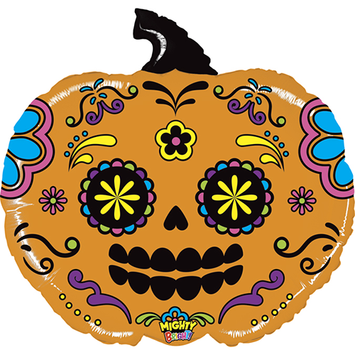 [G35904WE-P] Mighty Pumpkin Sugar Skull 28" - Grabo