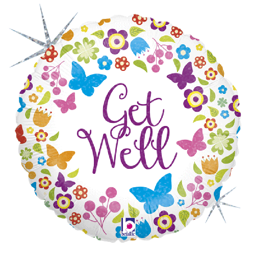 [G36154H-P] Butterflies And Flowers Get Well 18" - Grabo