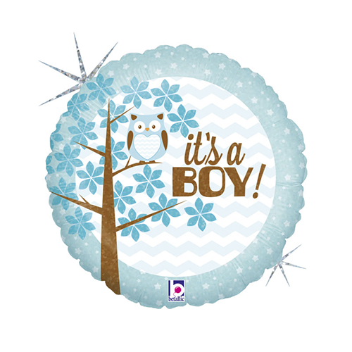 [G36158H-P] It's a Boy Baby Owl Holo 18" - Grabo