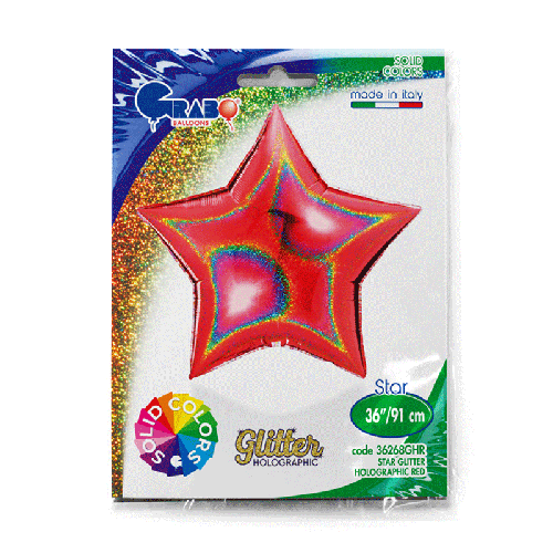 [G36268GHR-P] Étoile Glitter Holographic Red 36" - Grabo