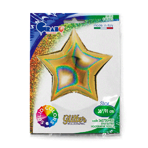 [G36272GHG5-P] Étoile Glitter Holographic Gold 36" - Grabo