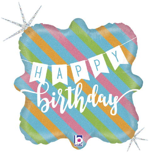 [G36696GH-P] Birthday Banner And Stripes 18" - Grabo