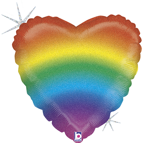 [G36881GH-P] Glitter Rainbow Heart 18" - Grabo