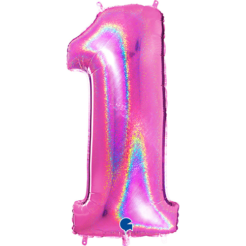 [G611GHF-P] Chiffre '1' Glitter Holo Fuchsia 40" - Grabo