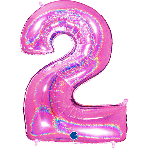 [G612GHF-P] Chiffre '2' Glitter Holo Fuchsia 40" - Grabo