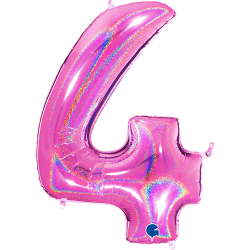 [G614GHF-P] Chiffre '4' Glitter Holo Fuchsia 40" - Grabo