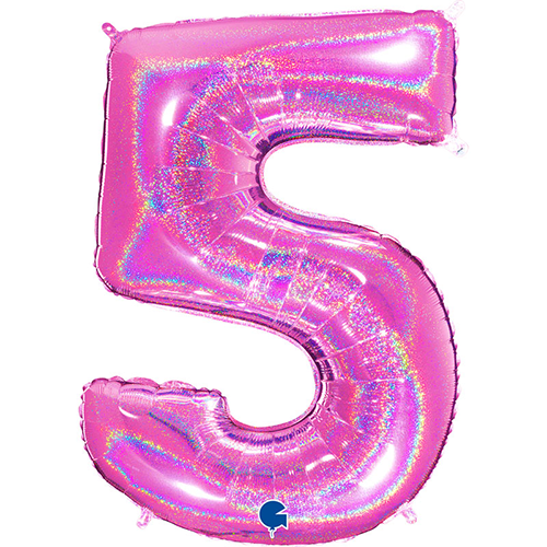 [G615GHF-P] Chiffre '5' Glitter Holo Fuchsia 40" - Grabo