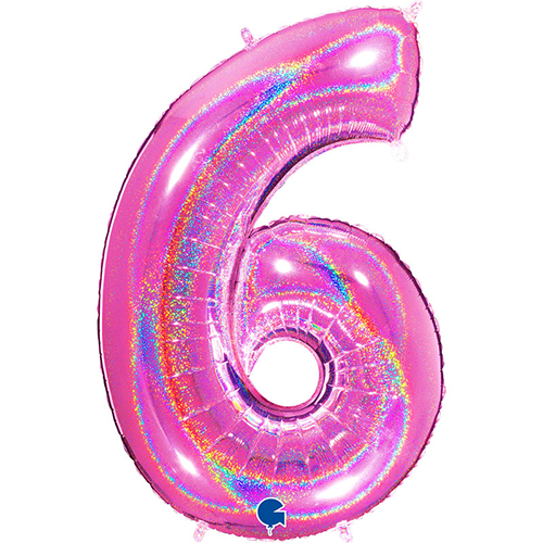 [G616GHF-P] Chiffre '6' Glitter Holo Fuchsia 40" - Grabo