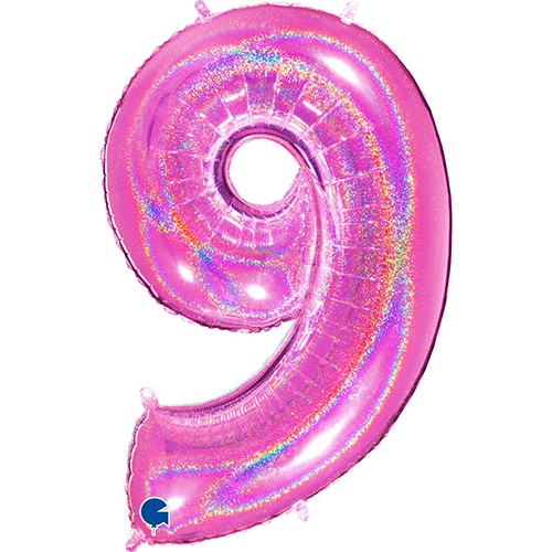 [G619GHF-P] Chiffre '9' Glitter Holo Fuchsia 40" - Grabo