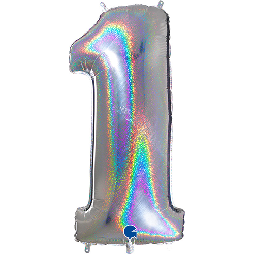 [G691GHS-P] Chiffre '1' Glitter Holo Argent 40" - Grabo