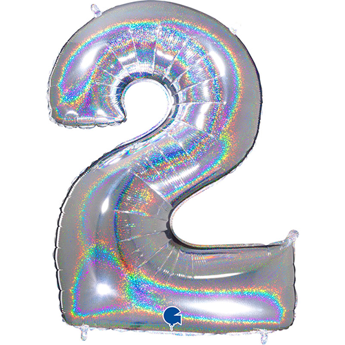 [G692GHS-P] Chiffre '2' Glitter Holo Argent 40" - Grabo