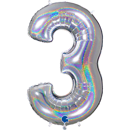 [G693GHS-P] Chiffre '3' Glitter Holo Argent 40" - Grabo