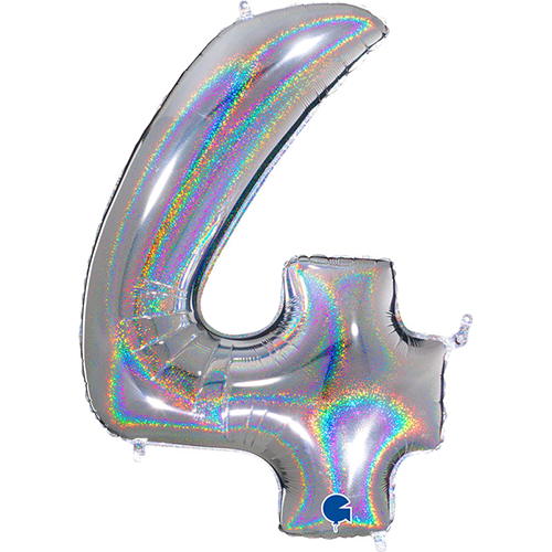[G694GHS-P] Chiffre '4' Glitter Holo Argent 40" - Grabo
