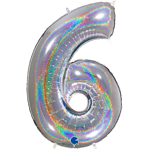 [G696GHS-P] Chiffre '6' Glitter Holo Argent 40" - Grabo