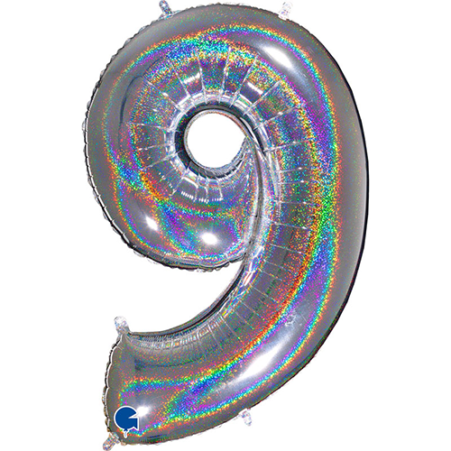 [G699GHS-P] Chiffre '9' Glitter Holo Argent 40" - Grabo