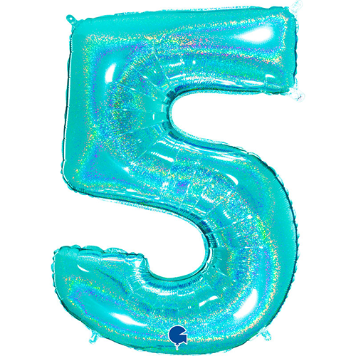 [G775GHTI-P] Chiffre '5' Glitter Holo Tiffany 40" - Grabo