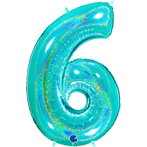[G776GHTI-P] Chiffre '6' Glitter Holo Tiffany 40" - Grabo