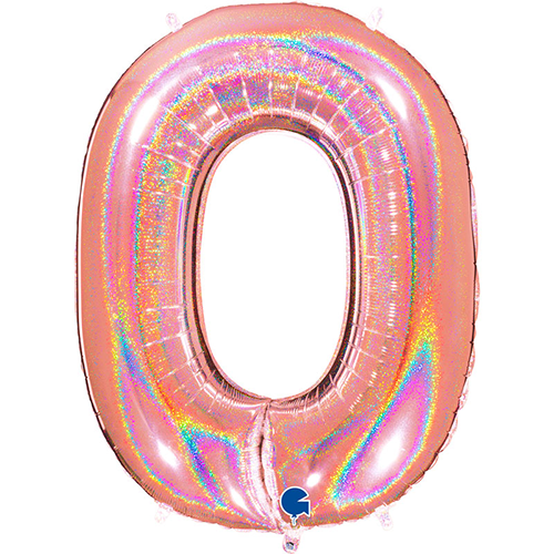 [G830GHRG-P] Chiffre '0' Glitter Holo Rose Dorée 40" - Grabo