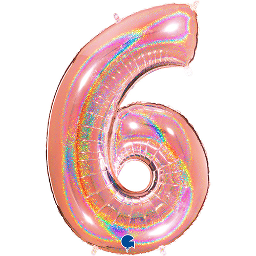 [G836GHRG-P] Chiffre '6' Glitter Holo Rose Dorée 40" - Grabo
