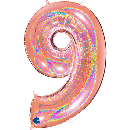[G839GHRG-P] Chiffre '9' Glitter Holo Rose Dorée 40" - Grabo