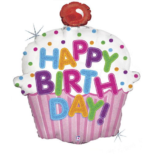 [G85587H-P] Happy Birthday Cupcake Holo 31" - Grabo