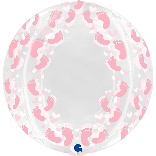 [GG74012SVT-P] Globe Transparent 19" Imprimé Petit Pied Rose - Grabo