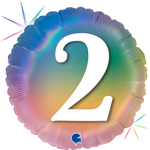 [GG78042RH-P] 1 Bal 18" Birthday "2" Holo Rainbow - Grabo