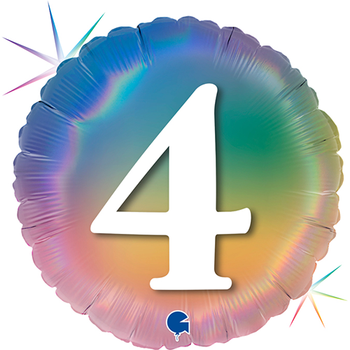 [GG78044RH-P] 1 Bal 18" Birthday "4" Holo Rainbow - Grabo