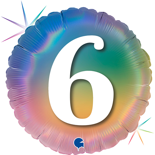 [GG78046RH-P] 1 Bal 18" Birthday "6" Holo Rainbow - Grabo