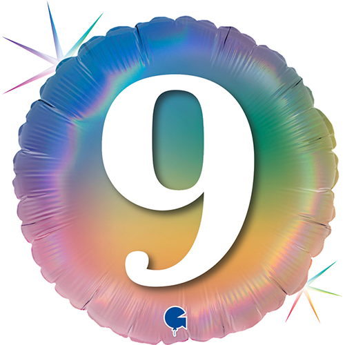 [GG78049RH-P] 1 Bal 18" Birthday '9' Holo Rainbow - Grabo