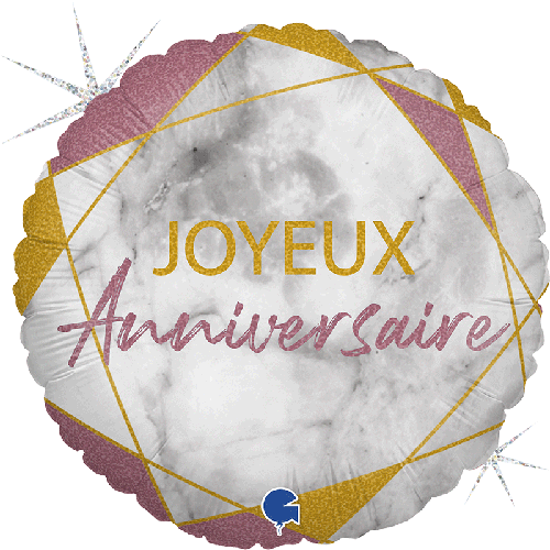 [GG78160GH-P] Marble Matte Joyeux Anniv Rose Gold 18" - Grabo FDS