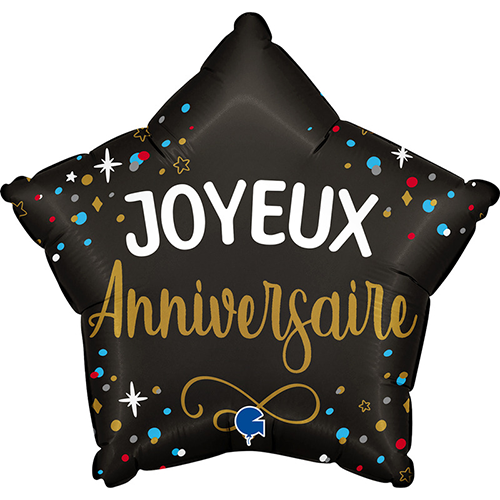 [GG78214-P] Joyeux Anniversaire Étoile Noir 18" - Grabo