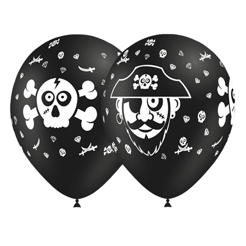 [112P4111*8] 8 Ballons Hg112 Noir Imprimé Pirate 12" - Balloonia