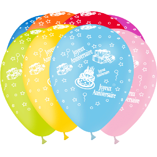 [GBT1212] 8 Ballons Hg95 Joyeux Anniversaire 12" Assortis – Balloonia