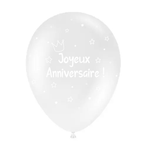 [U40008C00-FR] 8 BAL HG95 TAT Anniversaire Kids Transparent IMP Blanc