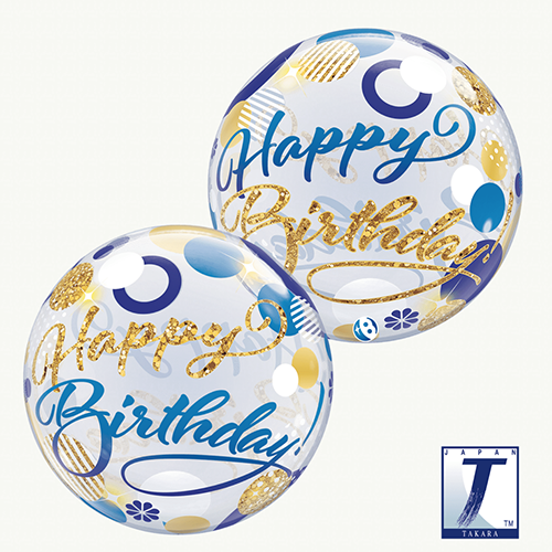 [TK00004] Bubble Birthday Blue And Gold Dots 22" - Takarakosan