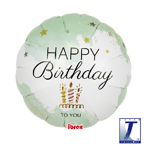 [TK0201213118] 14" Alu Rond Happy Birthday Turquoise - Takarakosan