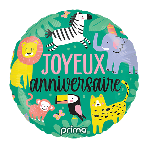 [PF-JAJG-18] 18" rond Joyeux Anniversaire Jungle - Prima