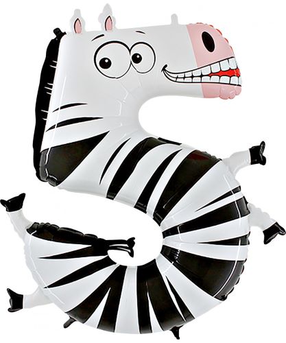 [G45-0WE-P] 40" Number Animaloons '5' Zèbre - Grabo - FDS 