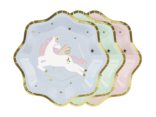 [TPP94] Lot De 6 Assiettes Licorne 18 cm Rose, Vert, Bleu  ( Carton )